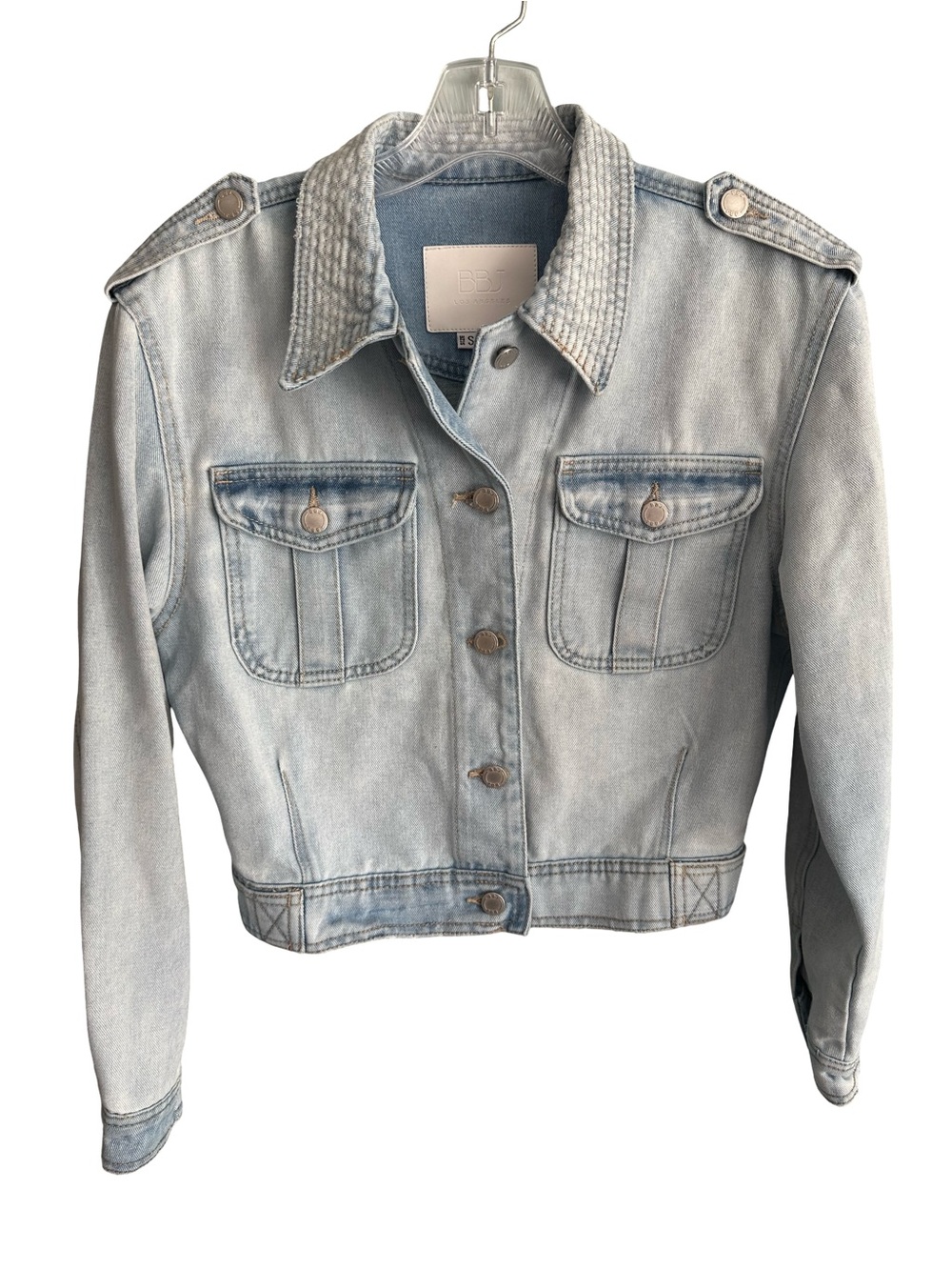BBJ LA Cropped Light Blue Wash Denim Jacket Button Front Boom Boom Jeans Small